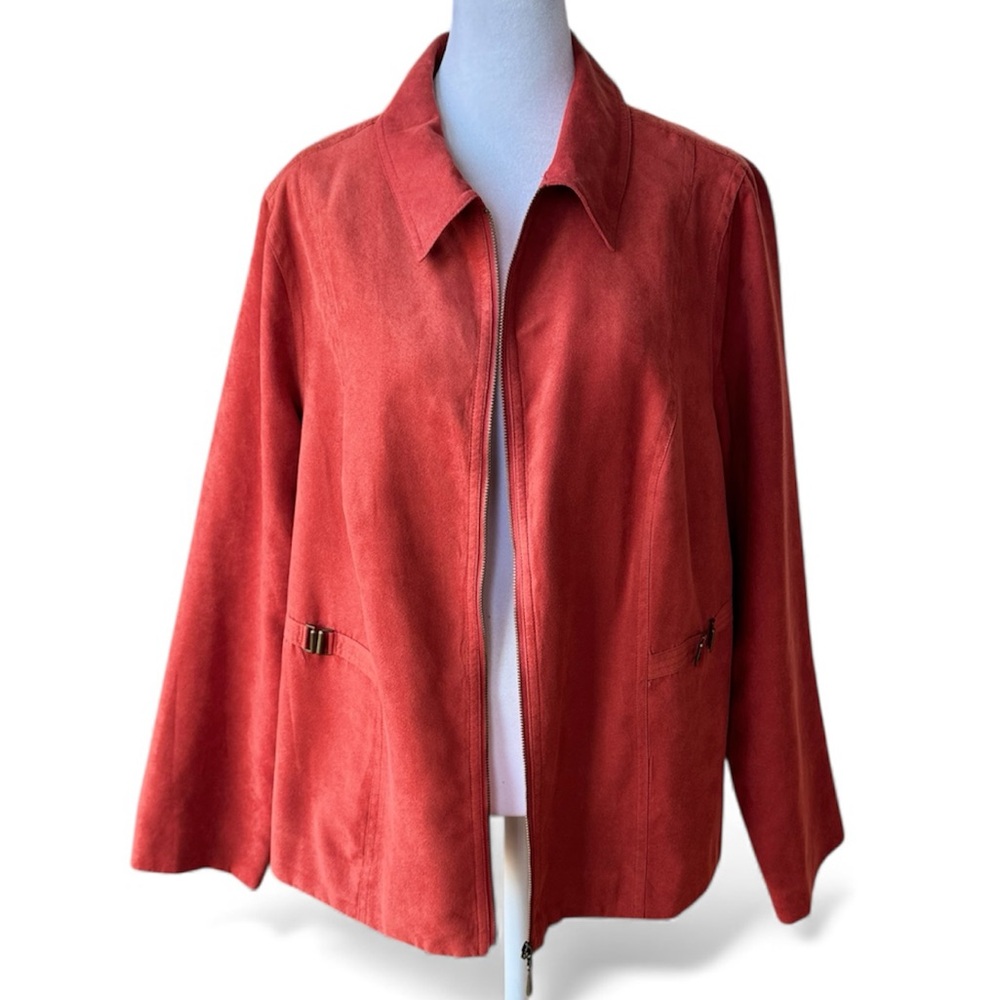 Vintage Studio Works Burnt Orange Faux Suede Full Zip Jacket Buckles Details 18W